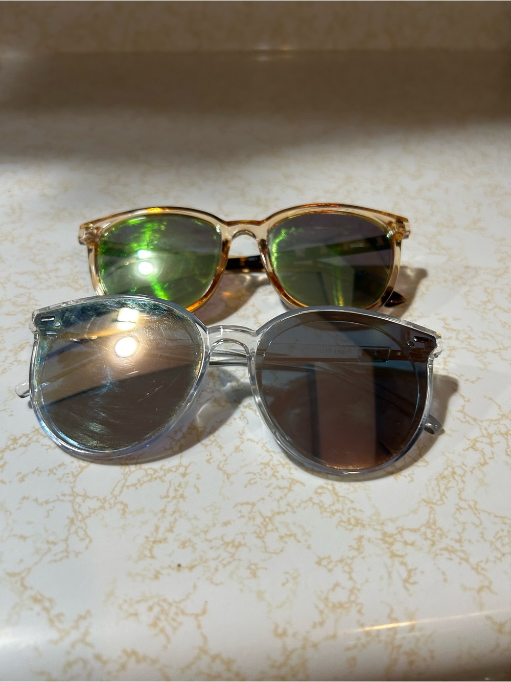Clear Frame Sunglasses Duo with Green and Brown Lenses